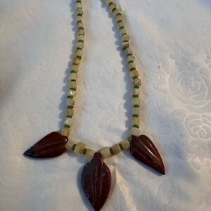 Elegant Beaded Necklace with Leaf Pendants